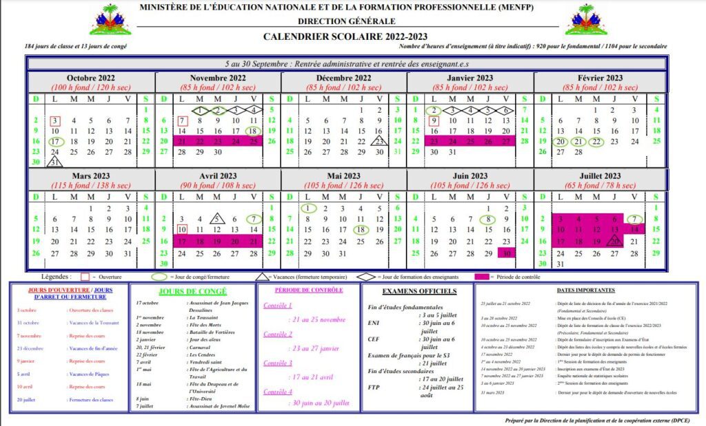 Calendrier Scolaire 2023-2024 Haiti PDF