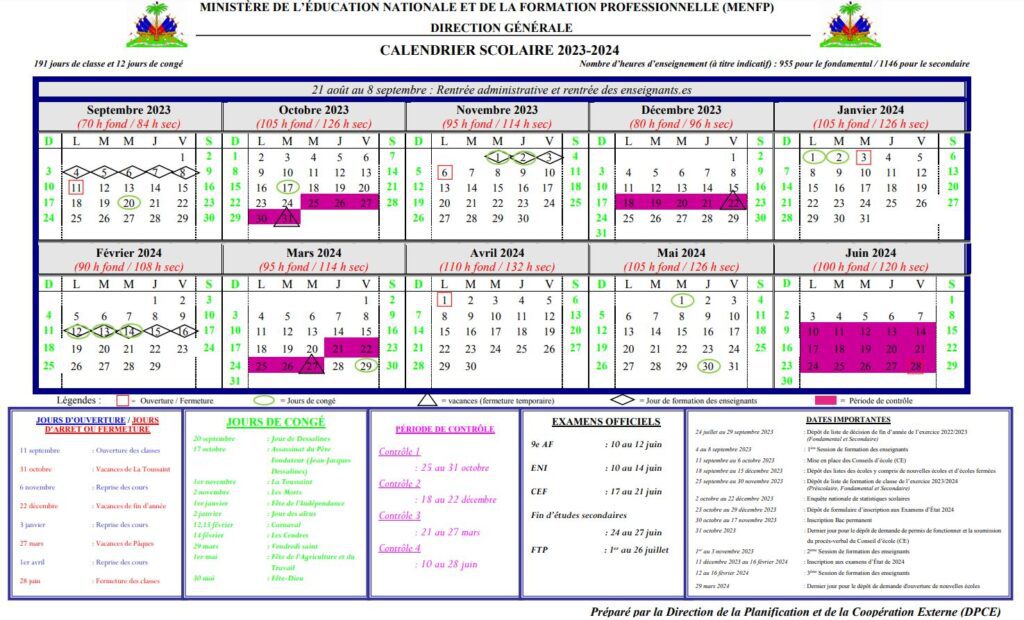 Calendrier Scolaire 2024 Haiti PDF